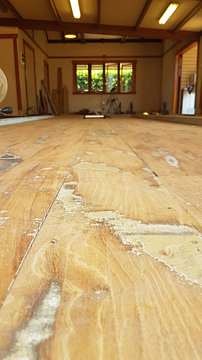Recycled timber floorboards sanded and laid
